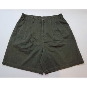 Bill Blass Vintage Women's High Waist Pleated Bermuda Olive Green Shorts Size 14